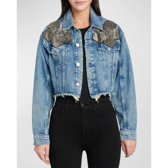 7 For All Mankind Women’s Cropped Trucker Jacket in Maribel M - Picture 1 of 10